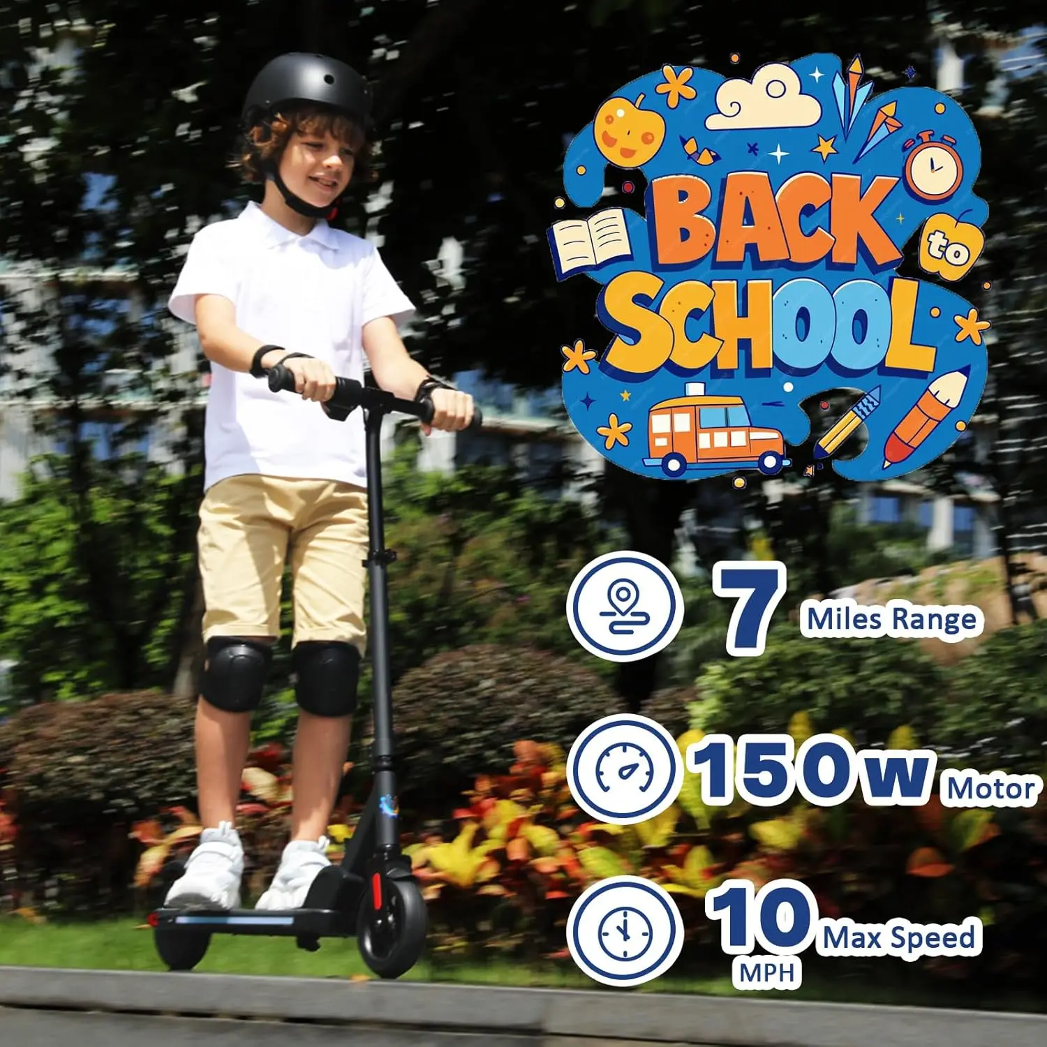 Kids Electric Scooter for Ages 6-14,150W Motor,4 Adjustable Height&Speed,LED Display&Colorful Lights,Best Gifts for Girls&Boys