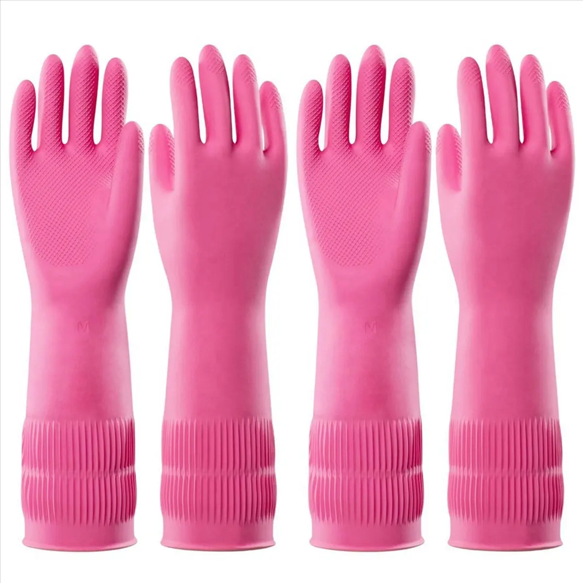 

Rank! 4 Pairs Dishwashing Cleaning Rubber Gloves, Reusable Waterproof Kitchen Gloves, Non-Slip, S