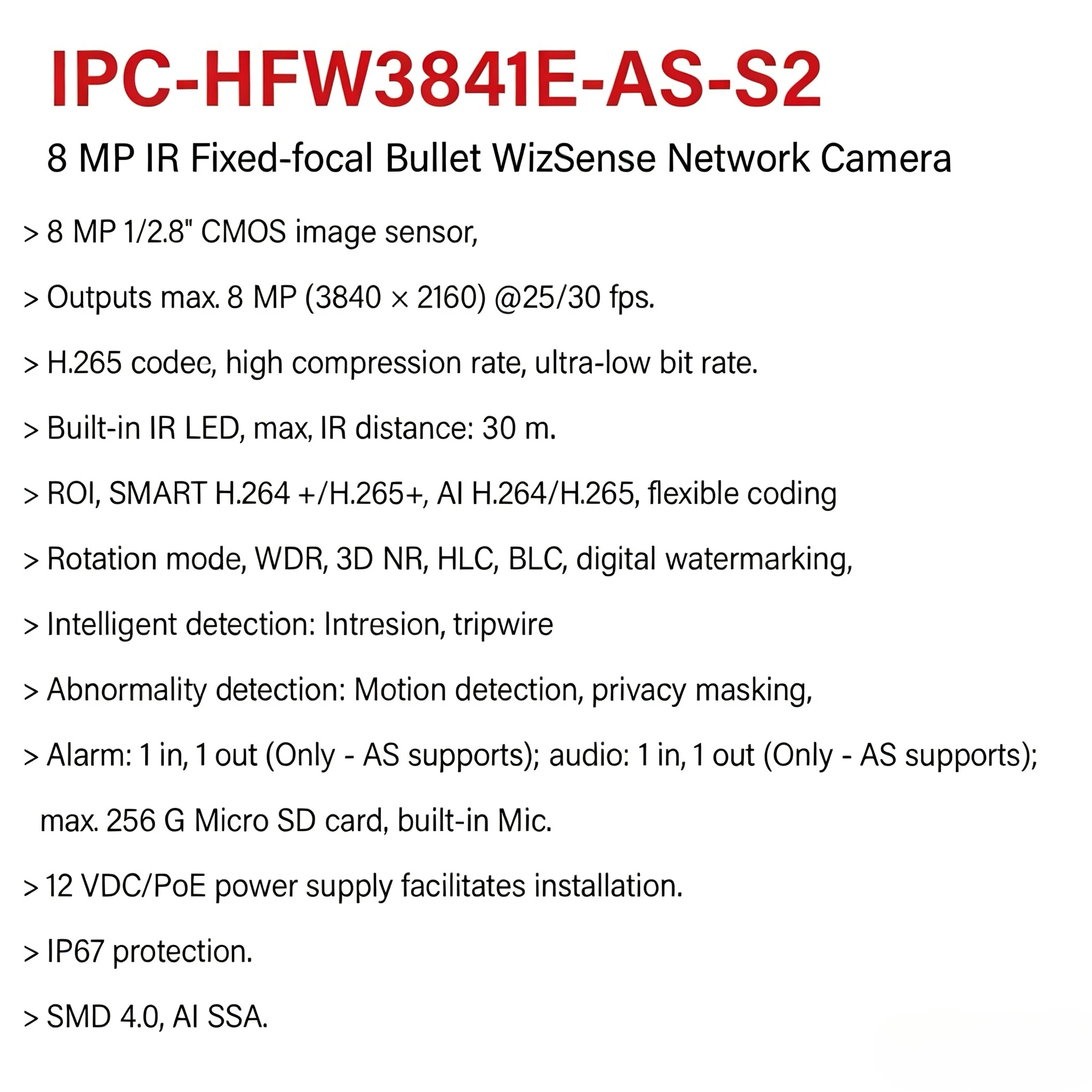 Dahua HFW3841E-AS-S2 Wizsens 8MP Starlight Camera SMD 4.0 With Alarm Audio Port Quick Pick Smart Search 4K Perimeter Protection view 2