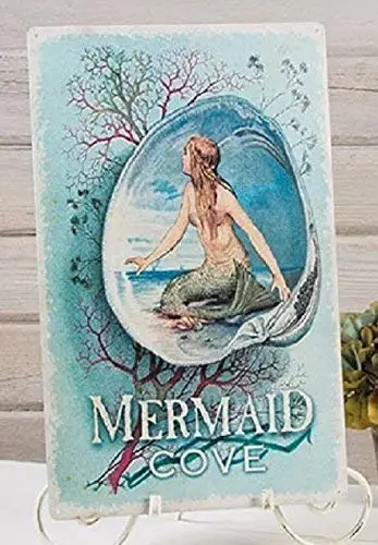 Kalynvi Great Tin Sign Mermaid Cove Aluminum Metal Sign for Wall Decoration 8X12 Inch sign