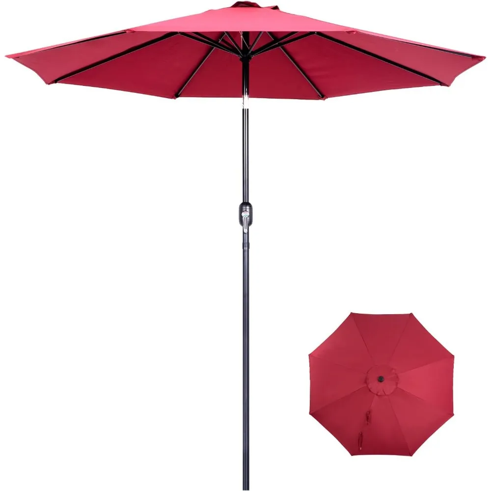 

9 Ft Patio Umbrella with Push Button Tilt and Crank System - UV Resistant Polyester Fabric,Market Umbrella with 8 Sturdy Ribs