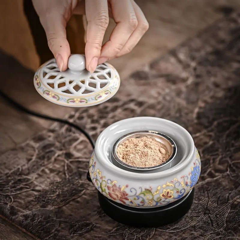 Electric Incense Burner Digital Temperature Control Timing Ceramic Aroma Furnace Home Fragrance Decor