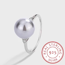 Fashionable and Classic Genuine S925 Silver Linen Gray Pearl Micro-set All-match Ring