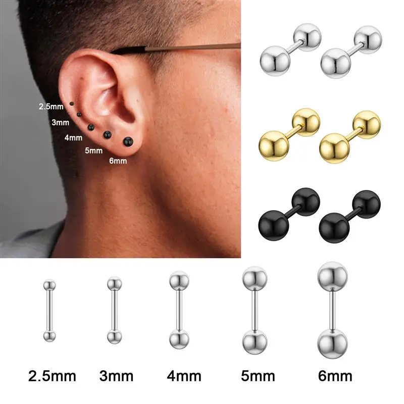 1 pair Stainless Steel Stud Earring Small Ball Screws Small Earrings Ear Bone Nail Lip Piercing Body Jewelry Gift