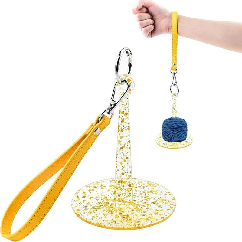 4 PCS Acrylic Wrist Yarn Holders Gold Foil Yarn Holder With Wrist Strap Yarn Organizer For Knitting And Crocheting