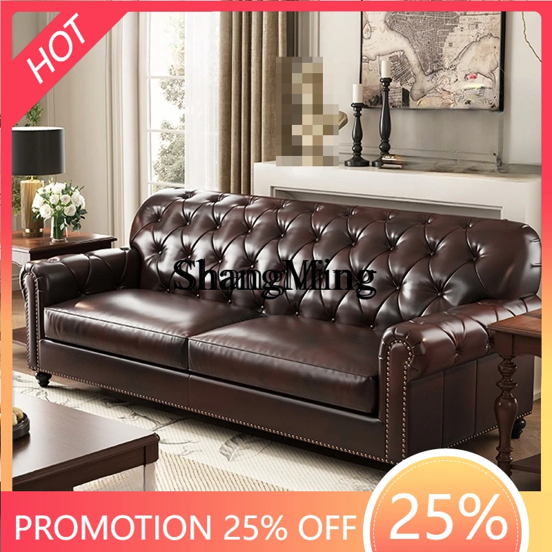 

SM new straight row retro high-end living room double triple combination sofa old villa bedroom sofa