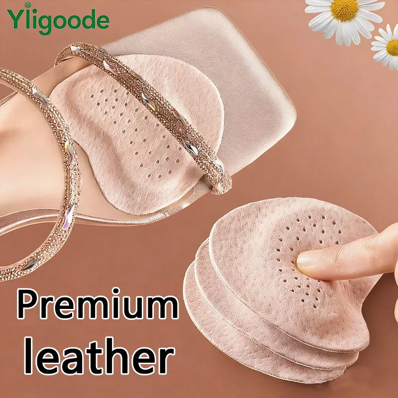 2 Pairs of Forefoot Pads Made of High-Quality Leather, Soft, Shock-Absorbing, Sweat-Absorbing, Breathable, Waterproof, Anti-Wear, Self-Adhesive Half-Size Pads Suitable for Sandals and High Heels, Shock-Absorbing Slim Design, Soft Lightweight Insoles, Protective Pads