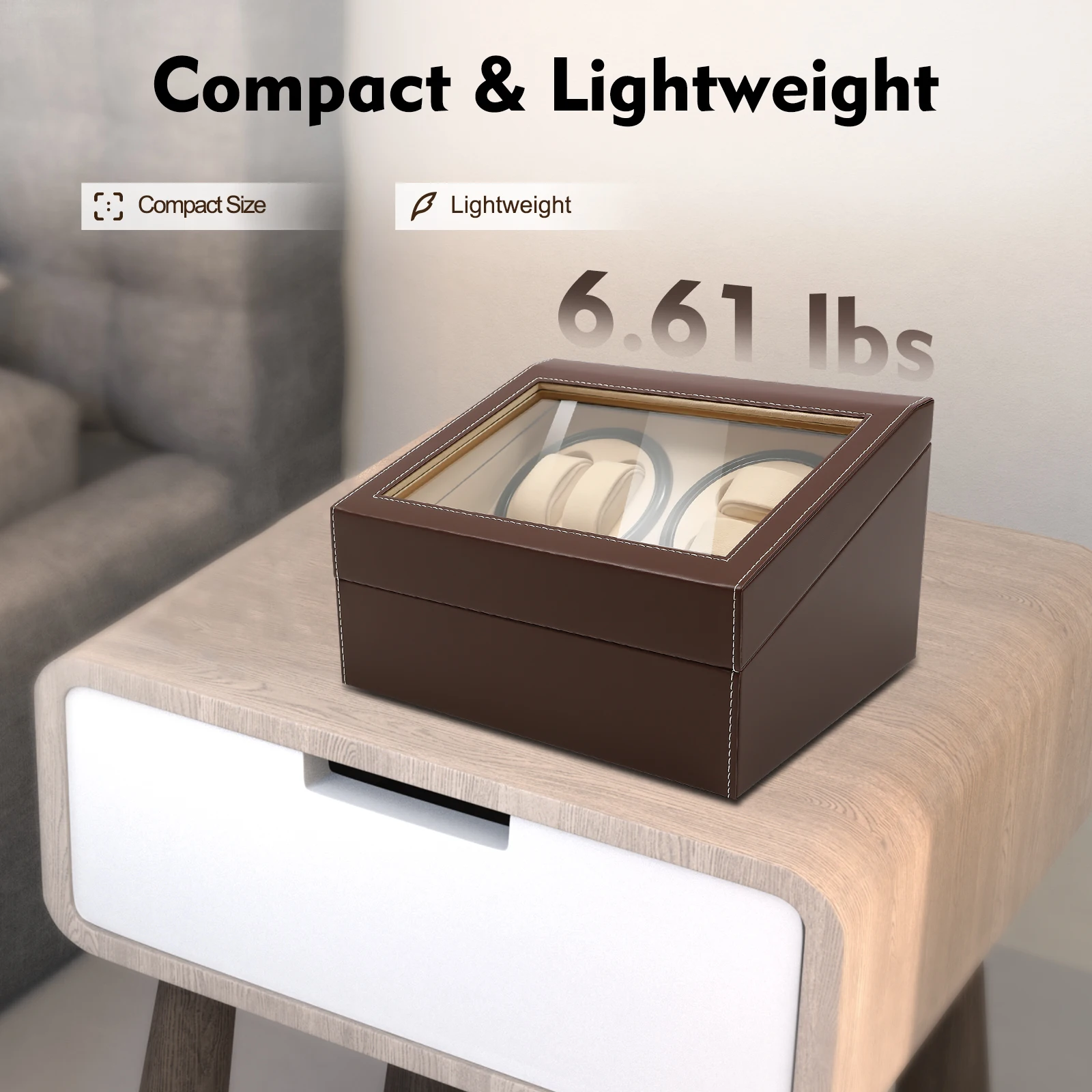 4+6 Automatic Rotation Leather Wood Watch Winder Storage Box Display Case