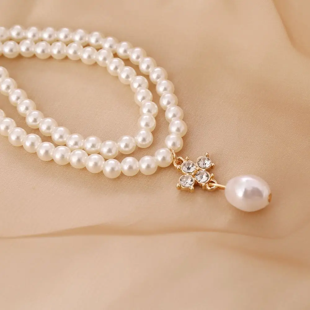 Beads Retro Rhinestone Jewelry Gift Sweater Chain Female Clavicle Chain Pearl Necklace Double-layer Korean Style Necklace