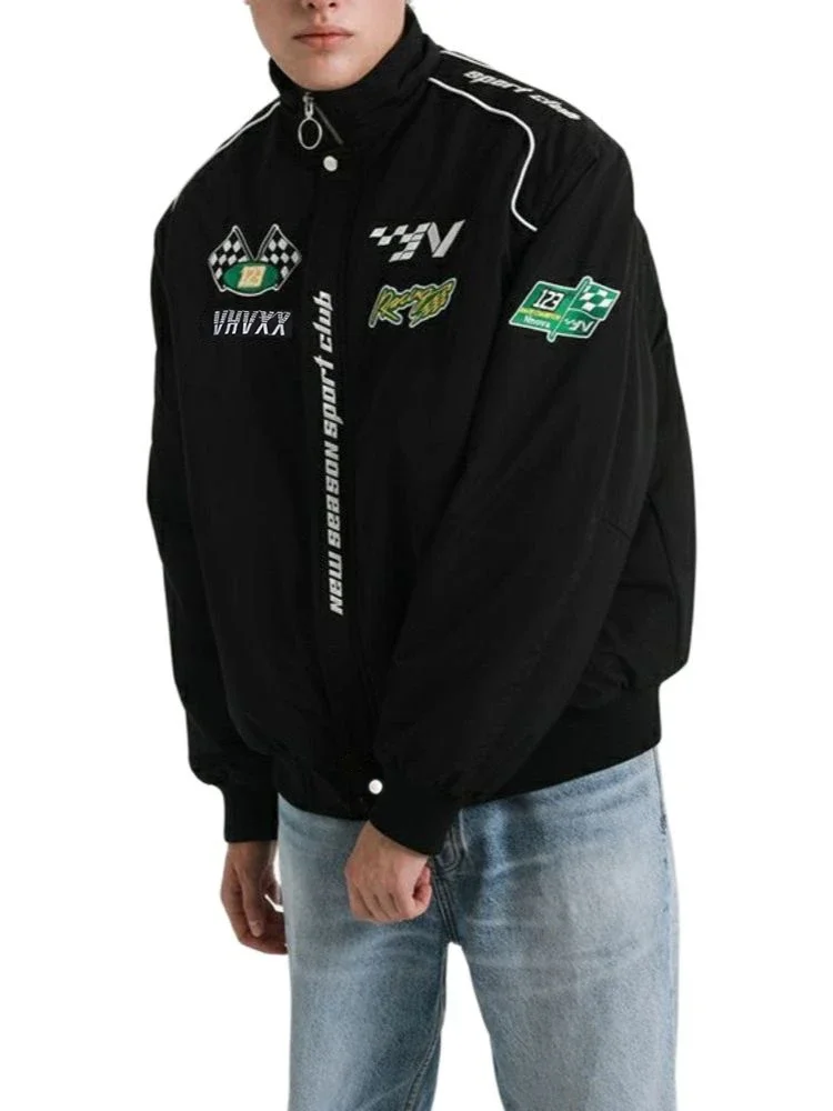 

Vintage Cyber Y2k Racer Baseball Jacket Men BF Women Basic Jacket Coat Autumn Spring Clothes Couple Techwear Loose Outerwear