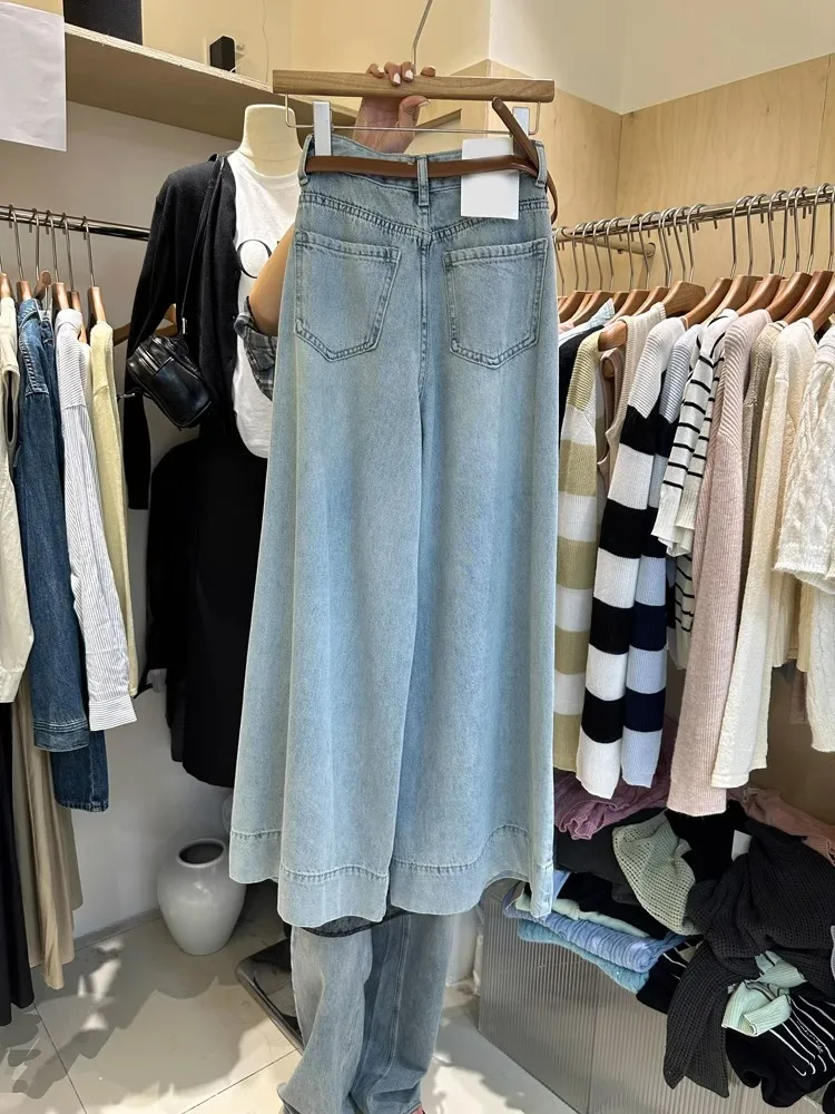 

Summer 2025 Women's Loose High-Waist Denim Jeans Korean Sle Wide Leg Flared Floor-Length Trousers Slimming Concealing