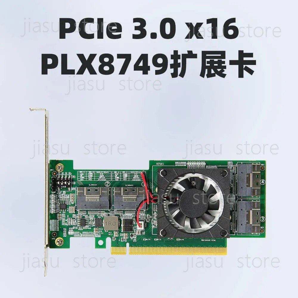 PLX8749 PCIe Expansion Card, No Motherboard Bifurcation GPU M.2 NVMe U.2 SSD Adapter Module Compatible
