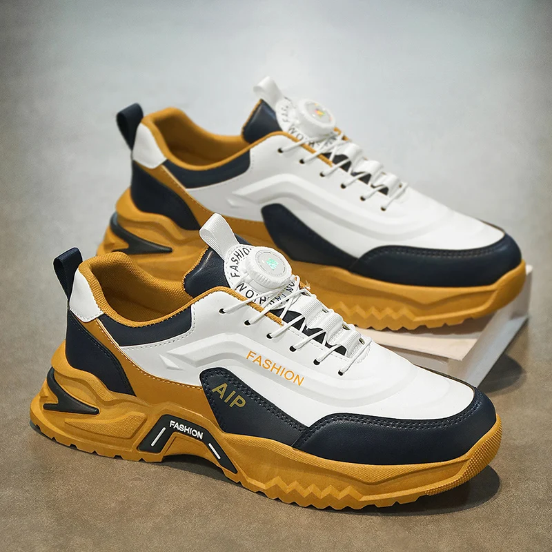 

Men's Casual Running Shoes Rotation Button Design Thick Bottom Heightening Dad Style Trendy Shoes for Running Traveling And S...