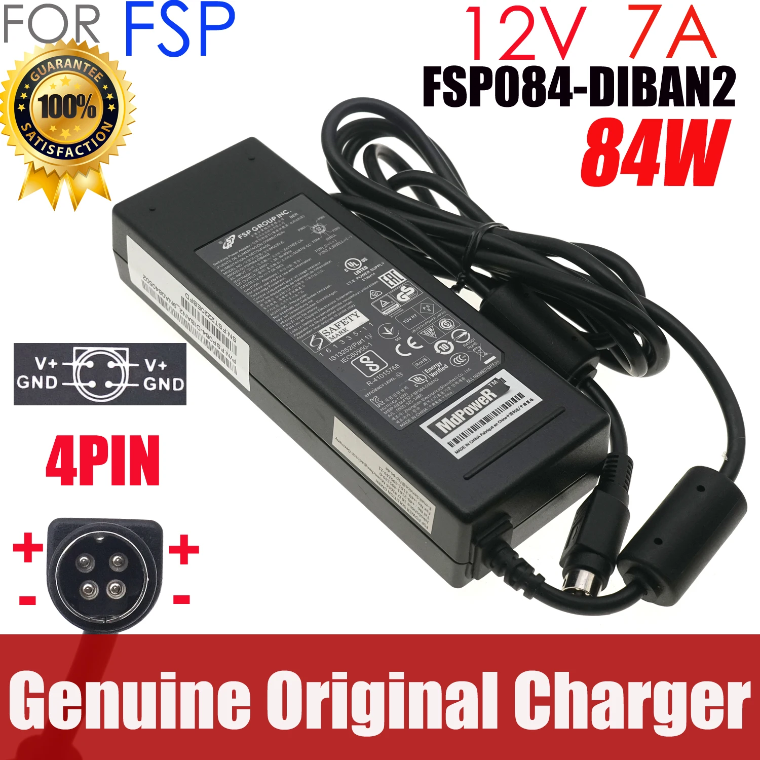 

Original FSP FSP084-DMAAI AC DC Adapter 12V 7A 84W 4-Pin Din Charger for FSP084-DIBAN2 FSP084-DMBA1 Power Supply