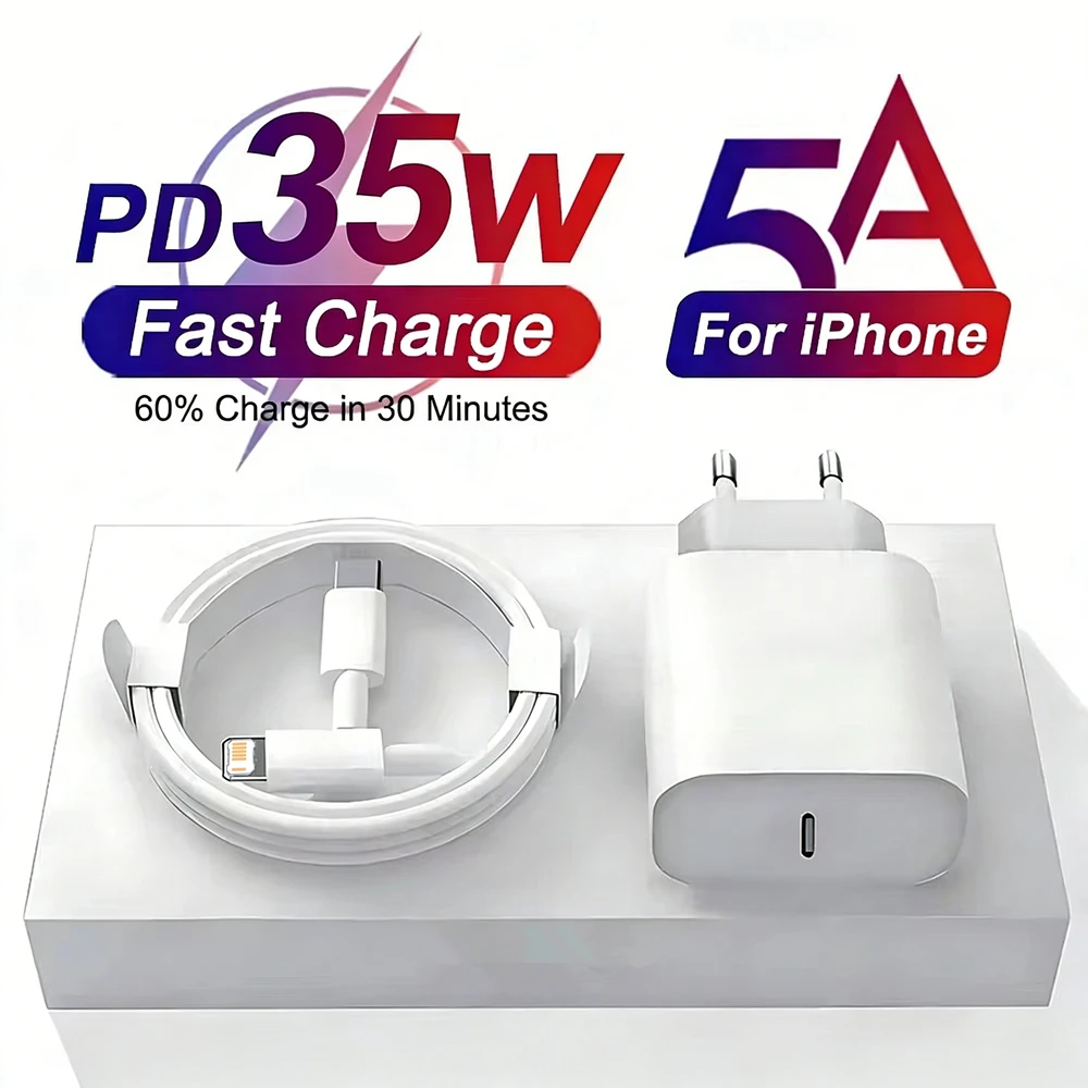 35W PD EU Fast Wall Charger For iPhone 11 12 13 Mini 14 Pro XS Max 7 8 14 Plus X XR Rapid Charge USB-C Charging Cable 1m 1.5m 2m