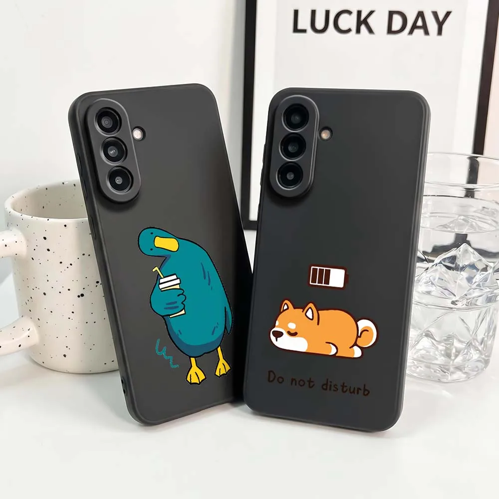 Cartoon Duck Dog For Samsung Note 20 10 A73 A72 A71 A56 A55 A54 A53 A52 A51 A42 A41 A36 A35 A34 Black Phone Case