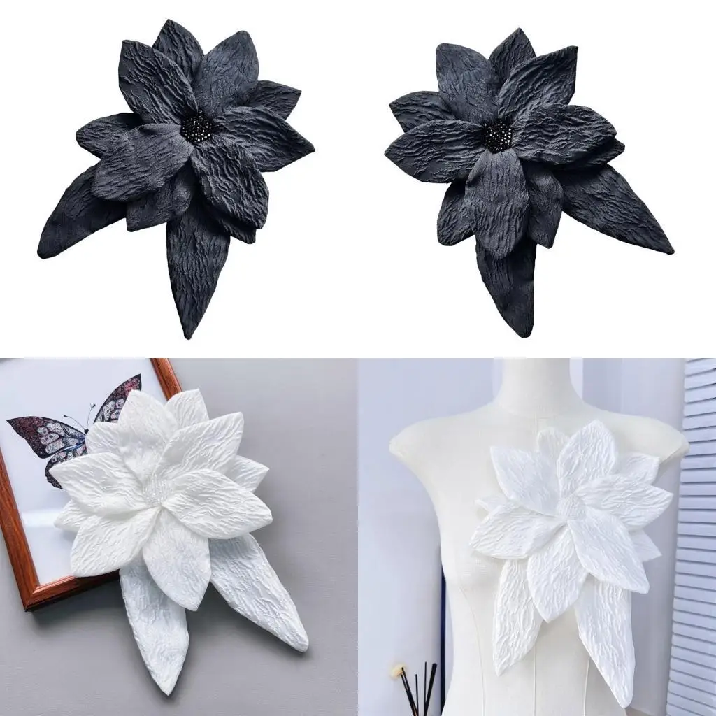 

R1WE Oversized Beaded Applique Sewing Flower Fabric Dress Patches for DIY Crafts