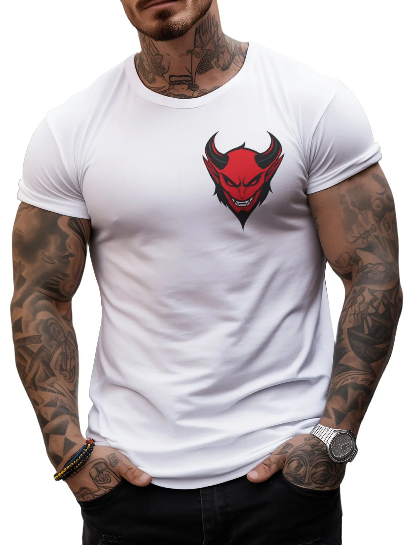 Daemon Men's T-shirt Handsome Cool The Devil Traditional Culture Logo Oversize tops Sports Night Run Hike Camp Speed Dry Casual