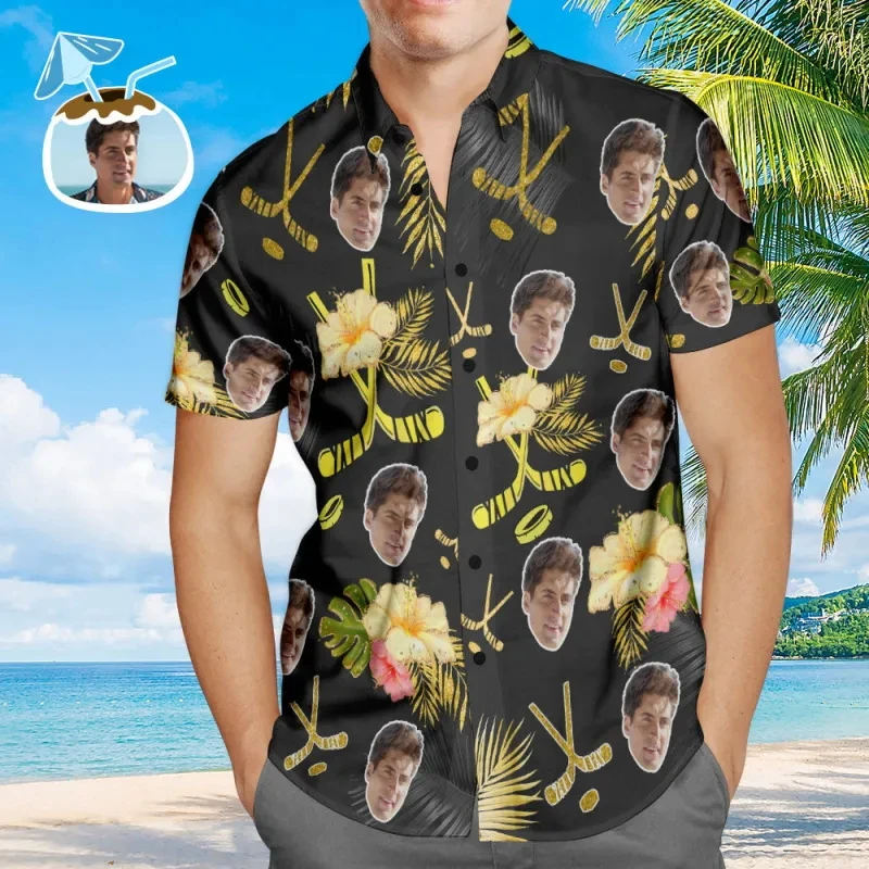 Custom Face Hawaiian Shirt Personalized Surfing Style White Aloha Beach Shirt 3D Printed Button T-shirt Men Women Diy Photo Tops