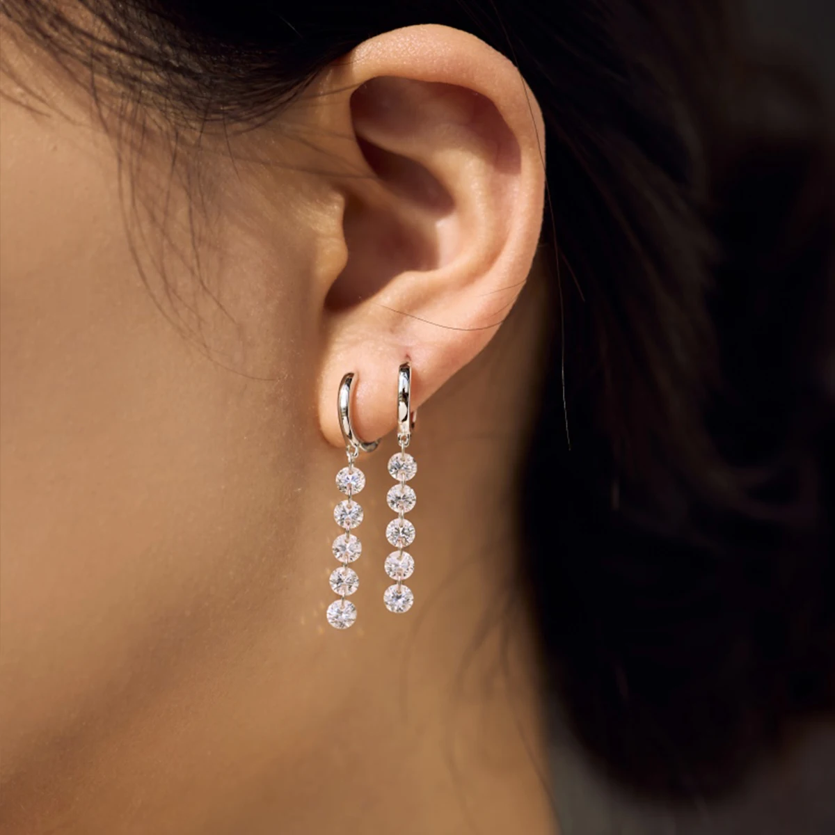 ‌Genuine S925 Silver Hearts & Arrows Cut Zircon Drop Earrings - 5-Stone Elegant Dangle Earrings for Women Wedding Party Gift