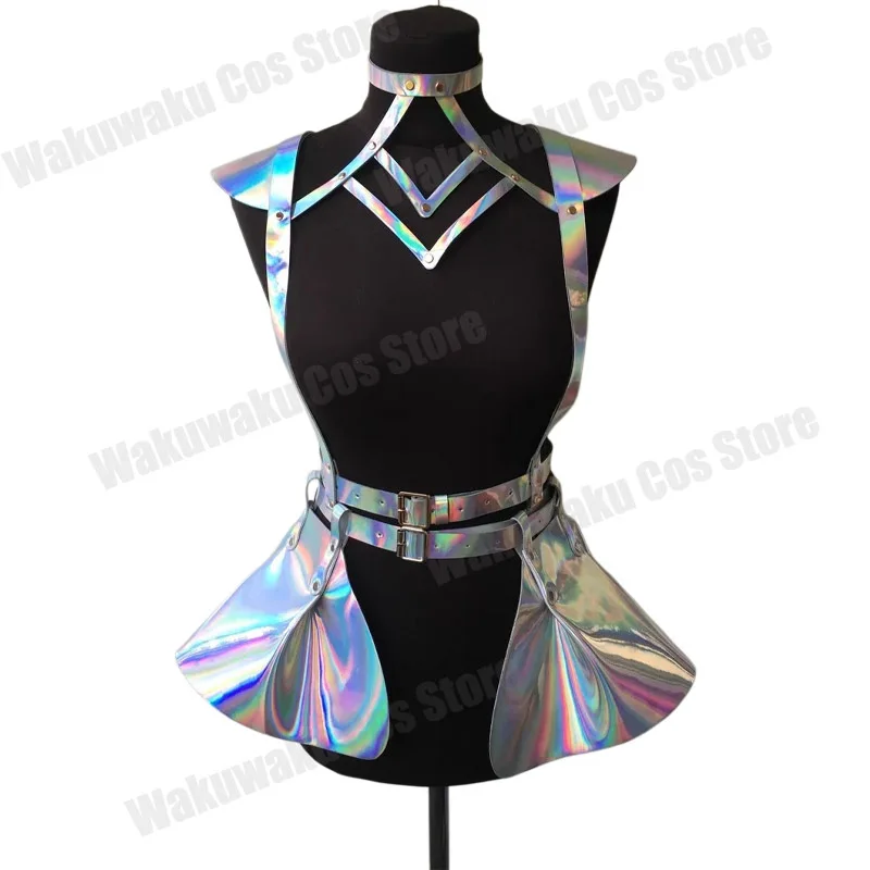 Music Festival Cyberpunk Holographic Colorful Suspender Dress Prom Accessories Belt Cosplay Costume Shiny Carnival Party Skirt