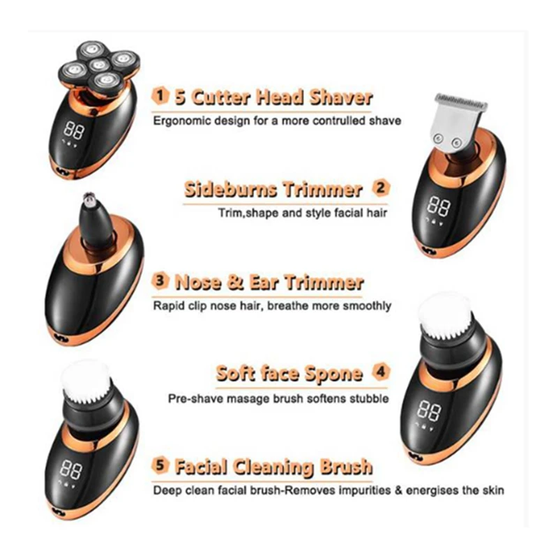 Wet Dry Electric Shaver For Men Beard Hair Trimmer Razor Rechargeable Bald Shaving Machine LCD Display Grooming Kit