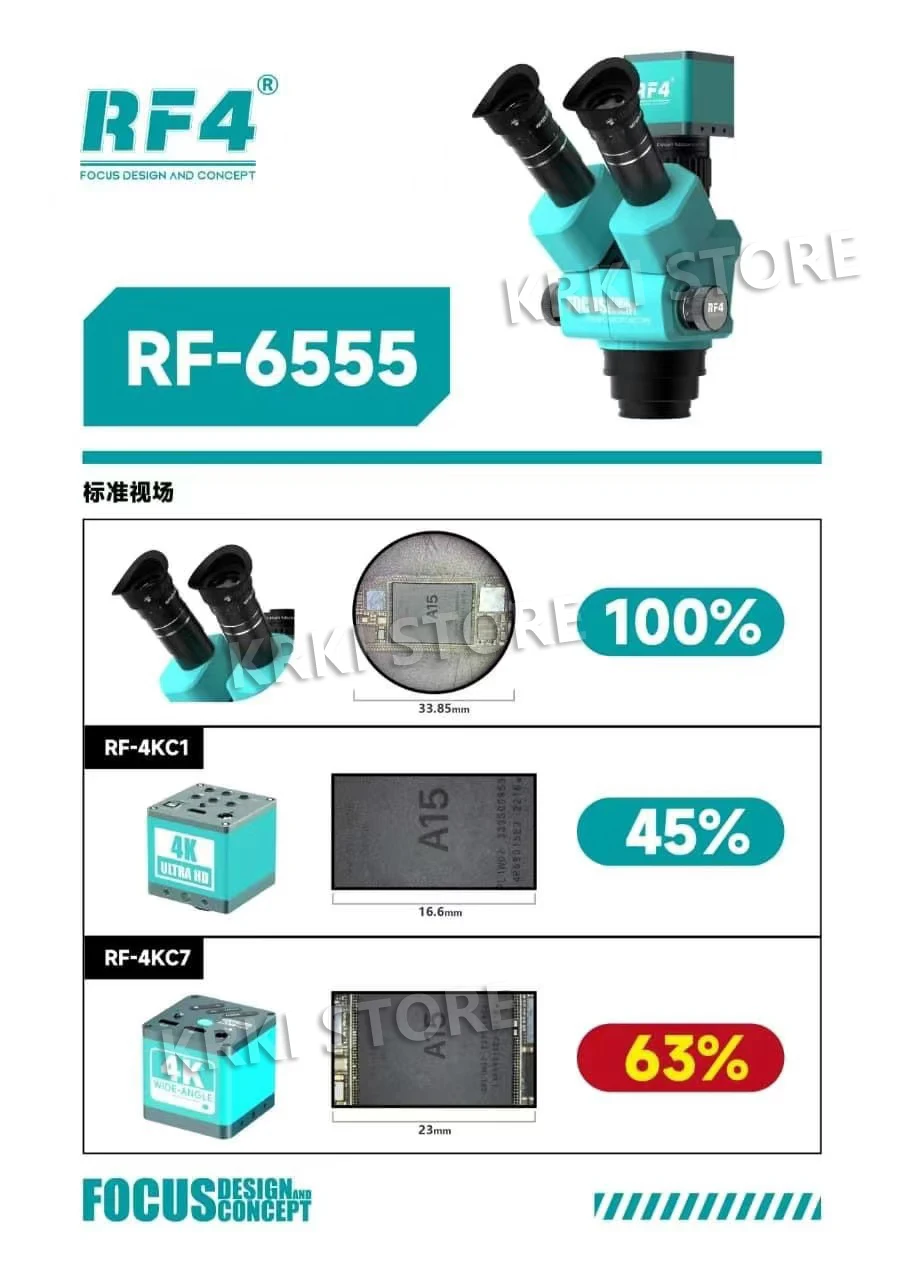 RF4 Dustproof System Stereo Trinocular Microscope 6.5-55X Large-field 4K HDMI USB Camera Phone Soldering PCB Repair RF-55PM-B52