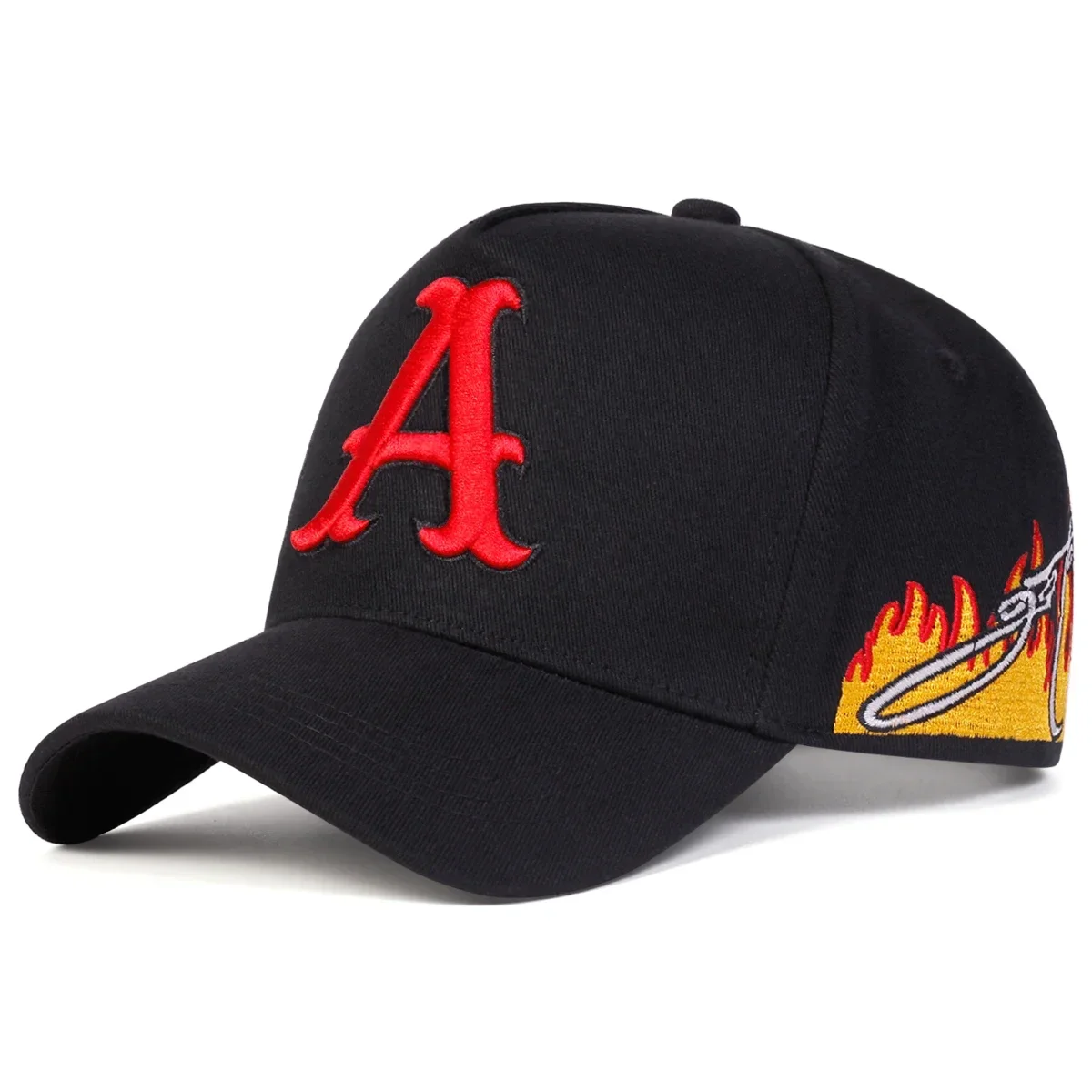Unisex A Letter Embroidery Side Flame Baseball Caps Outdoor Adjustable Spring and Autumn Casual Sunscreen Hat