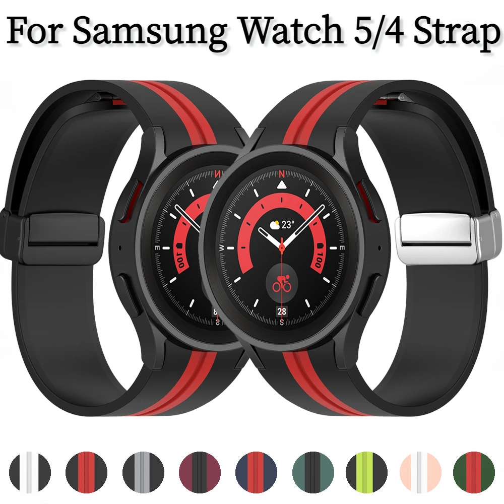 Original Silcone Strap for Samsung Galaxy Watch 5/4 44mm 40mm/5 Pro 45mm Magnetic Buckle Wristband for Samsung 4 Classic 46 42mm