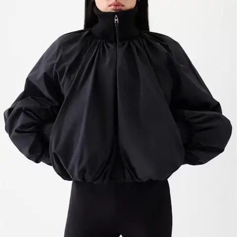 2026 Women's Spring Jacket, Satin Zipper, Loose Fit, Casual, Turtleneck, Women's Top, Outerwear, Y2K New Fashion, Versatile Coat