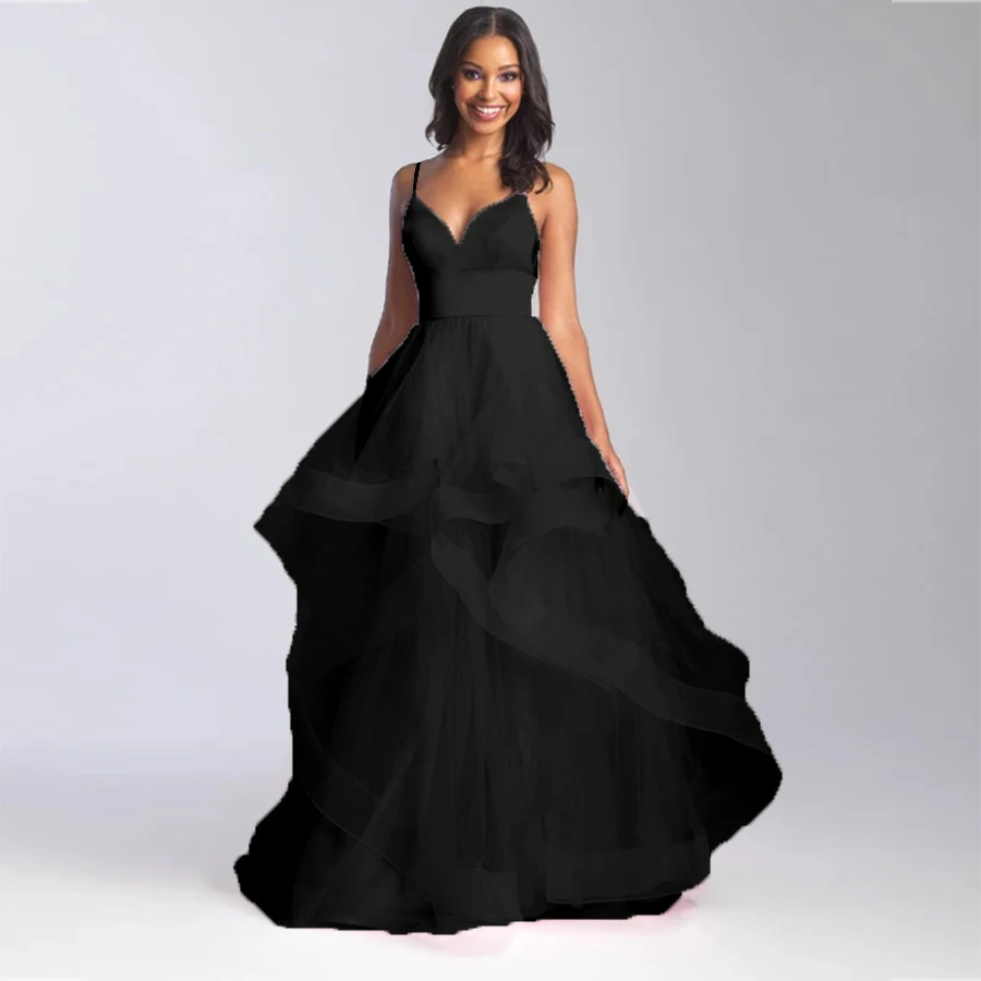 Evening Gowns for Women Pink Deep V Neck Backless Wedding Party Dresses Tulle Floor Length Elegant Black Bridal Prom Dress 2022