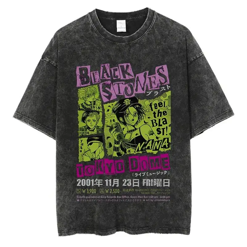 Summer Vintage Casual Tops Harajuku High Street T Shirts Japanese Anime Osaki Nana Printed Vintage Washed Print T-shirt Unisex view 2