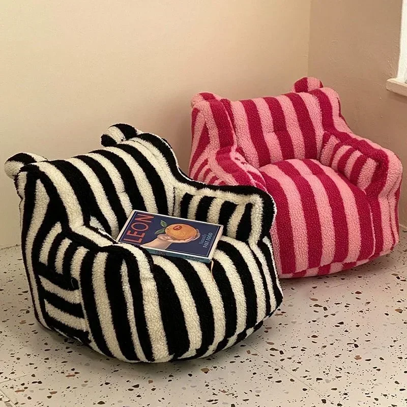 

Red/Black and White Striped Bean Bag Sofa Children's Home Small Sofa Striped Lambswool Small Stool Safe and Healthy