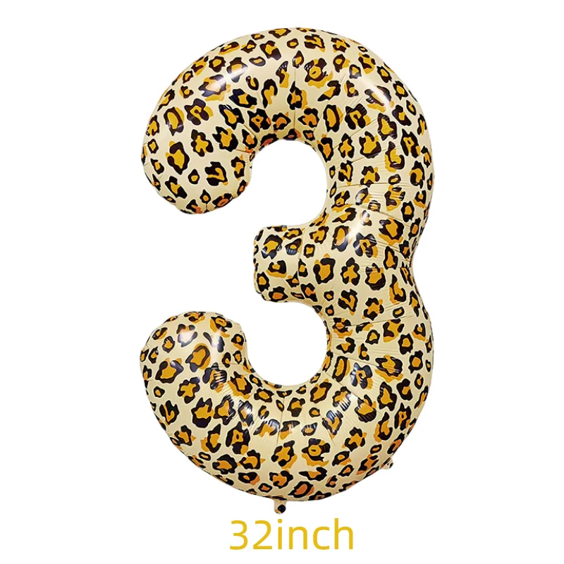 32Inch Leopard Number Aluminum Foil Balloon Spotted Cheetah Animal Digital Kids Birthday Party Decoration Air Ball Supplies