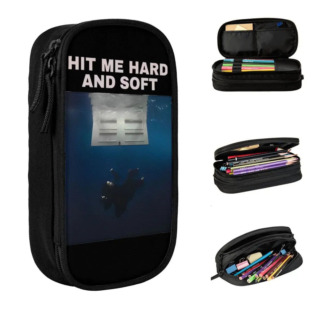 Billies me bate-me duro e macio cantor lápis caso bonito cantor caneta caixa saco estudante grande capacidade estudantes escola zíper lápis bolsa