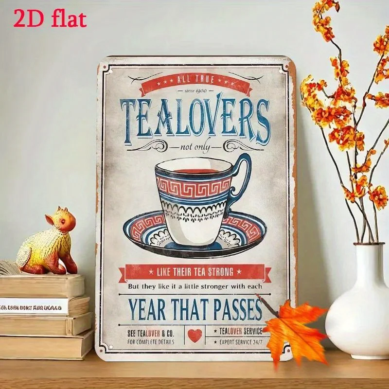 [] 1 Metal Sign - Tea Set Scene, Enthusiast Timeless Rich Aroma of Tea, Home Decor Teahouse Display Gift in Vintage Style , Perf