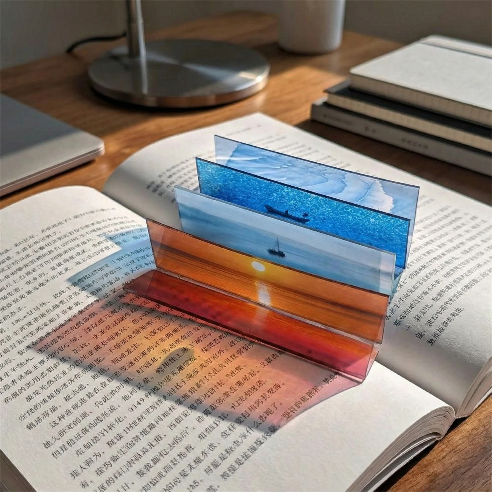 Acrylic Art Aesthetic Ocean Theme Book Page Clip Transparent Waves Sailboats Sunrise Ocean Bookmark Ocean Scenery Reading Mark