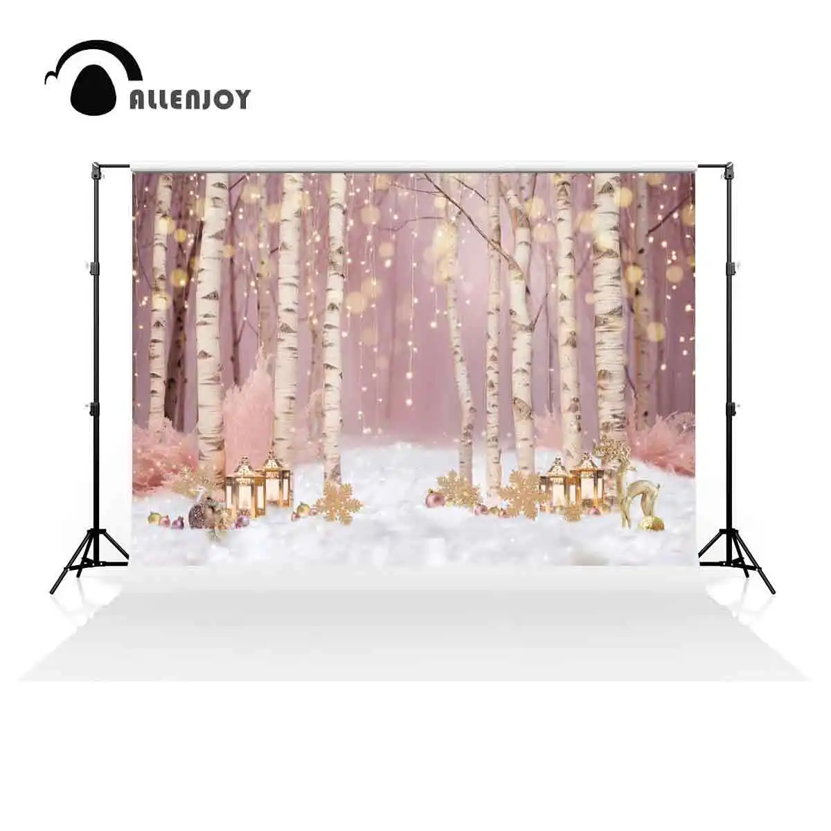 Allenjoy Pink Winter Snowy Woodland Forest Photo Backdrop