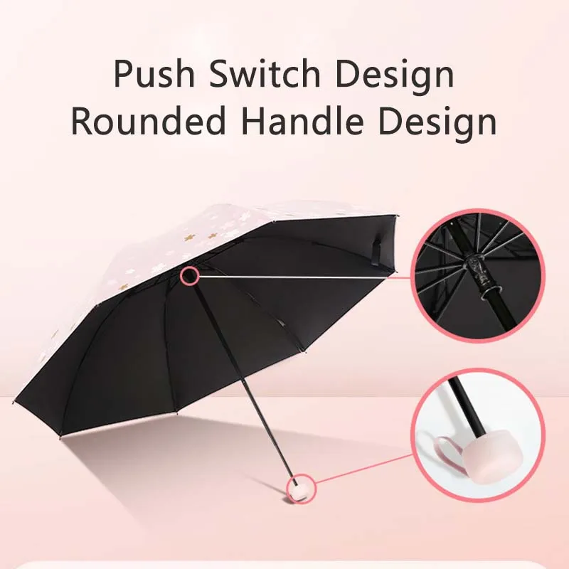 Vinyl Three-folding Umbrella Girls Sunscreen Anti-UV Waterproof Portable Travel Dual Use Umbrella Light Rain Gear