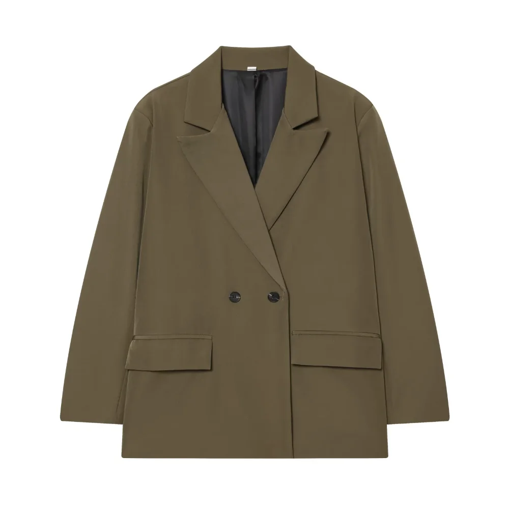 Elegant Double Breasted Suit Women Trendy Commute Lapel Blazer Coat 2026 Spring Summer Minimalist Office Lady BlazerLoose fittin