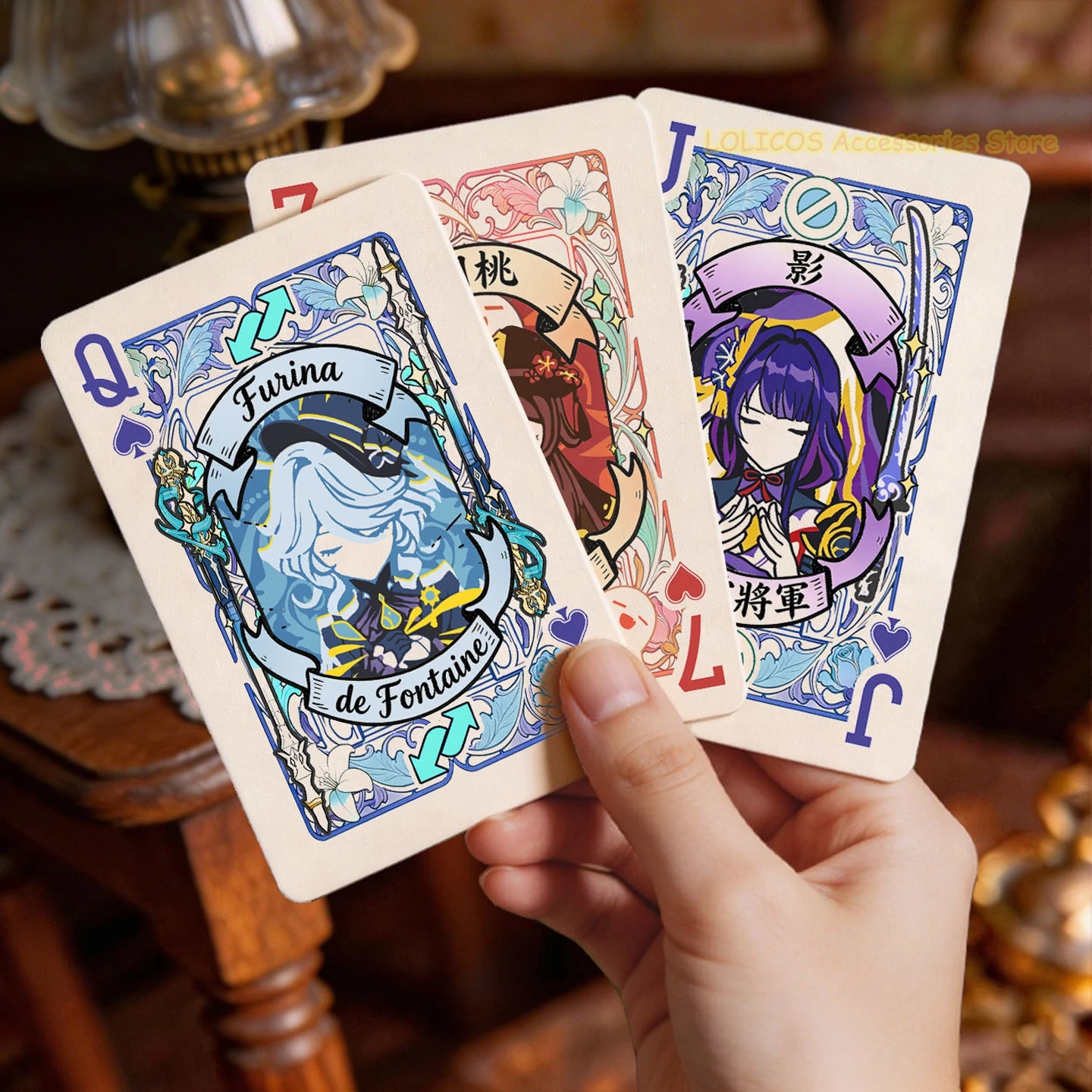 Anime Genshin Impact Nahida Furina Hutao Zhongli Paper Poker Desk Playing Cards Board Game Card Creative Collection Cosplay Gift