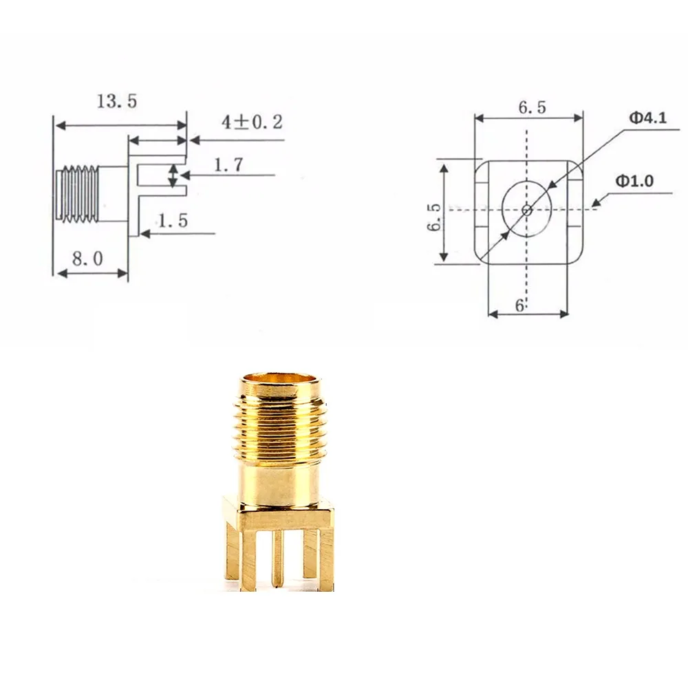 Gold Plated SMA Female Jack Connector High-quality Straight Mount SMA Female Plug Socket 1.6mm Solder Edge Durable