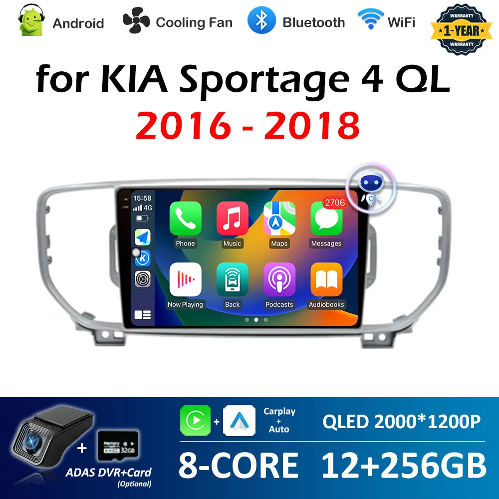 

Беспроводной Carplay Android Авто WIFI для KIA Sportage 4 QL 2016 2017 2018 аксессуары 2.5D сенсорный экран умная система GPS навигация WIFI