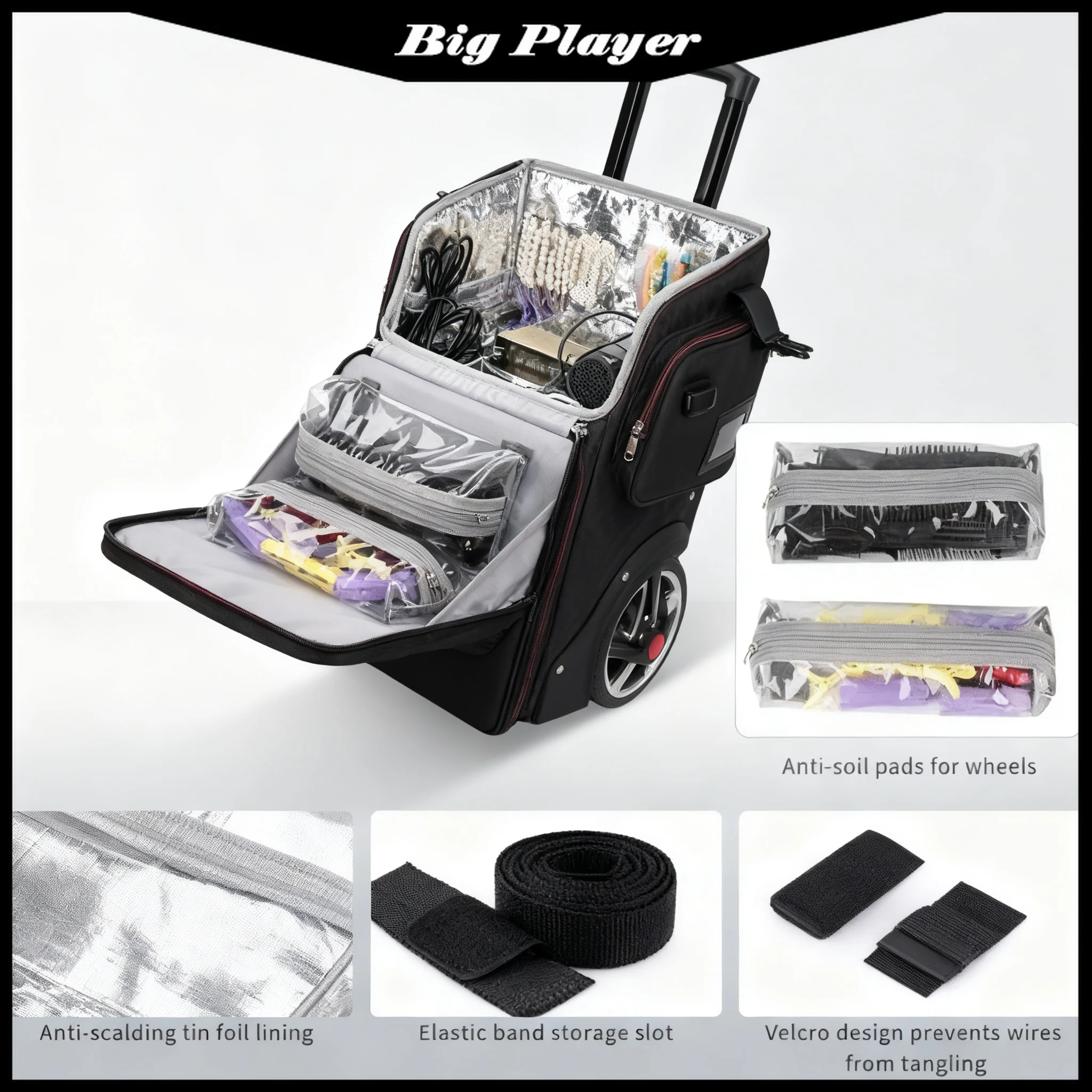 Professional Makeup Artist Rolling Train Case, Portable Cosmetic Storage Organizer Box