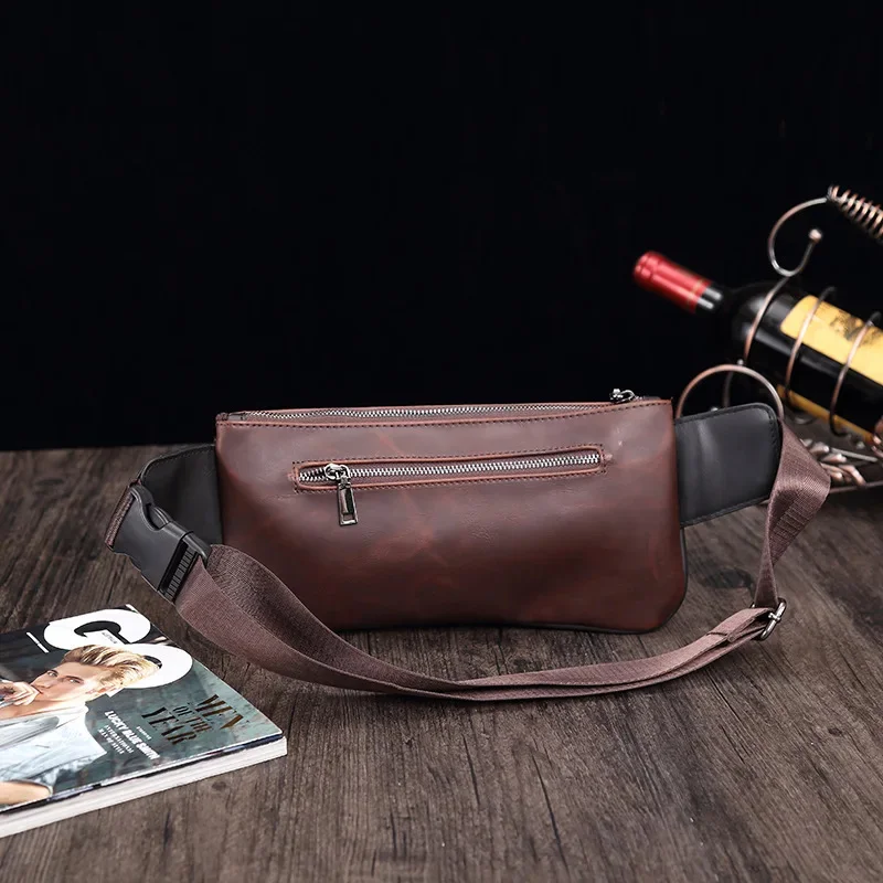 New Multifunction Men's Waist Sports Chest PU Leather Male Fanny Pack Fashion Casual Messenger Man Belt Bag