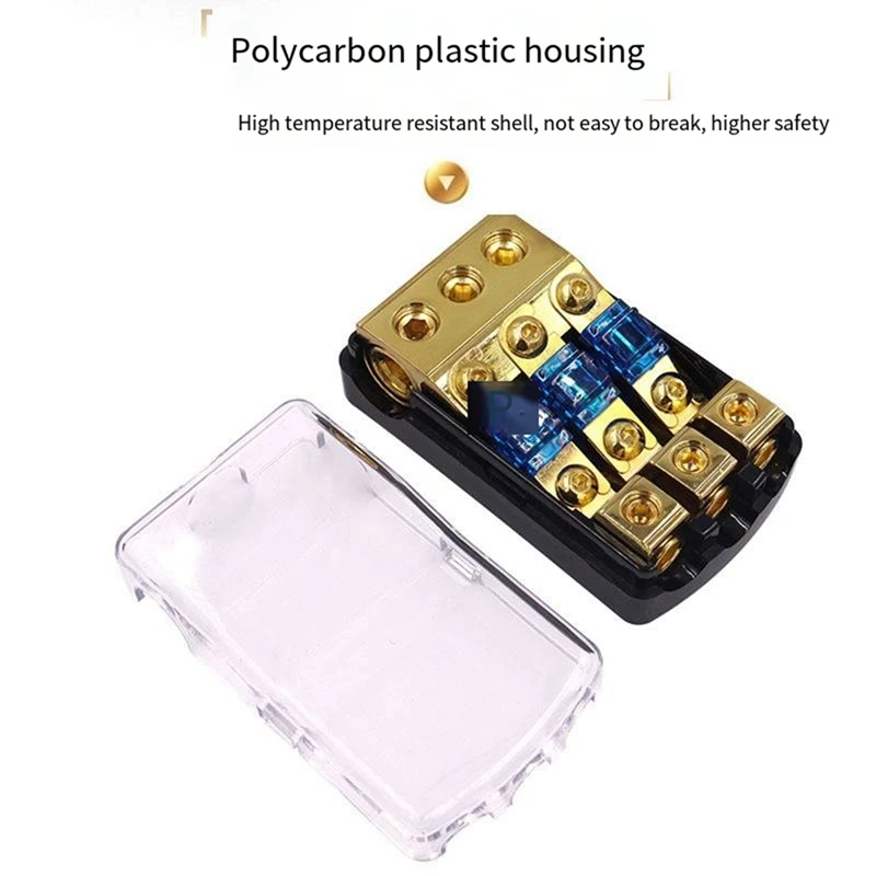 4 Way ANL Fuse Holder, Copper 0/2/4 Gauge To 4/6/8 Gauge 60 Amp Fuse Distribution Block For Car Audio Amplifier Replacement