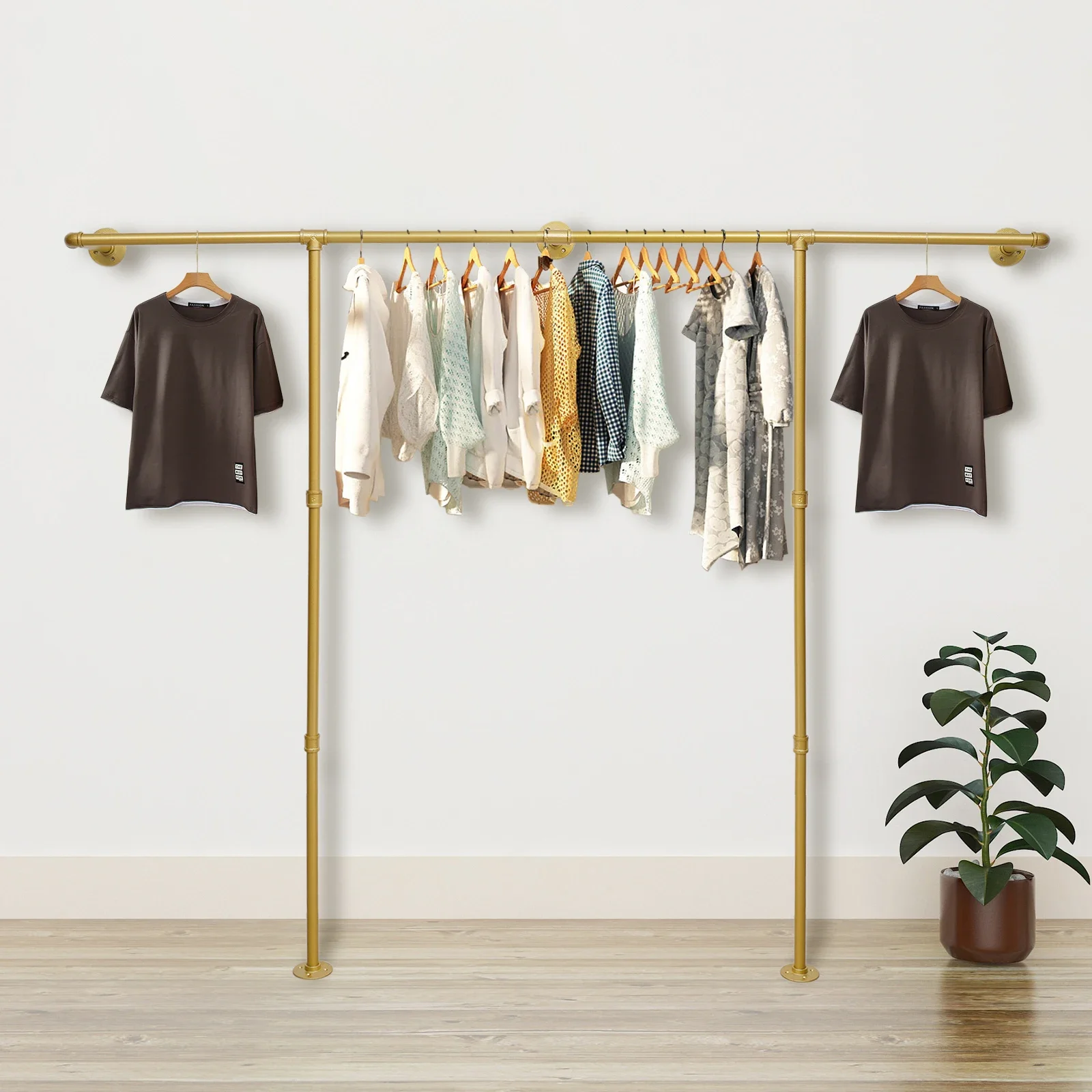 

Modern Wall-Mounted Clothing Hanging Rack, Gold Iron Pipe, 66.14lbs Load-Bearing Capacity, Space-Saving Design, Detachable and