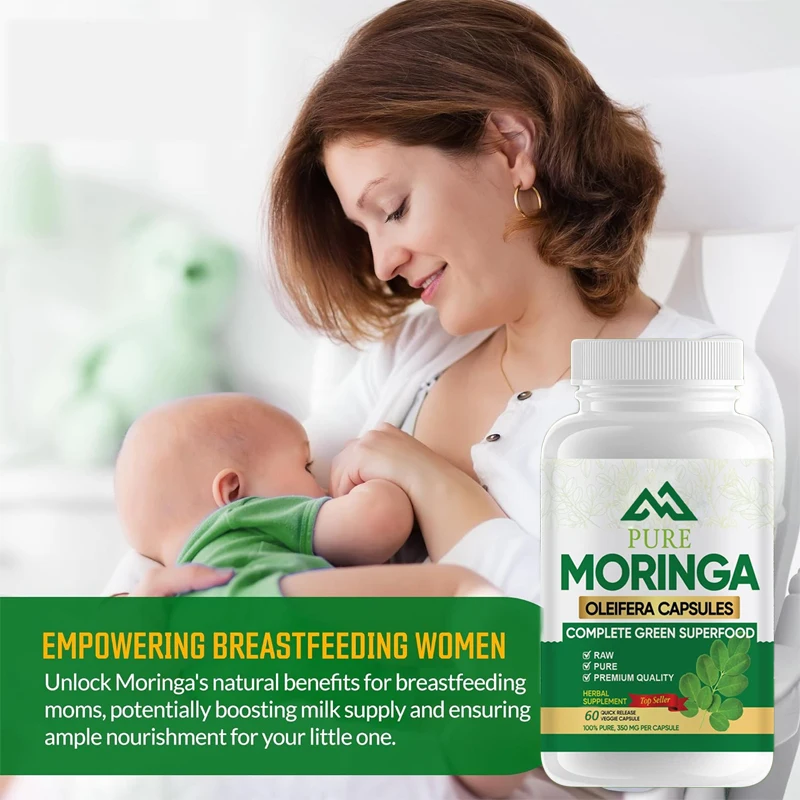 Moringa Capsules -60 capsules 3X high-efficiency antioxidant 100% pure Moringa leaf powder for metabolism and lactation support