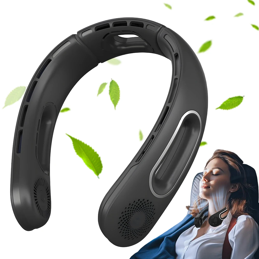 Ventilatore da Collo, Ventilatori da Collo Senza Pale Portatili Ricaricabili, 360° ° Ventilatore da collo rinfrescante, 4 velocità, silenzioso, batteria da 5200 mAh, USB, ventilatore personale indossabile, regalo per donne, viaggi, attività all'aperto