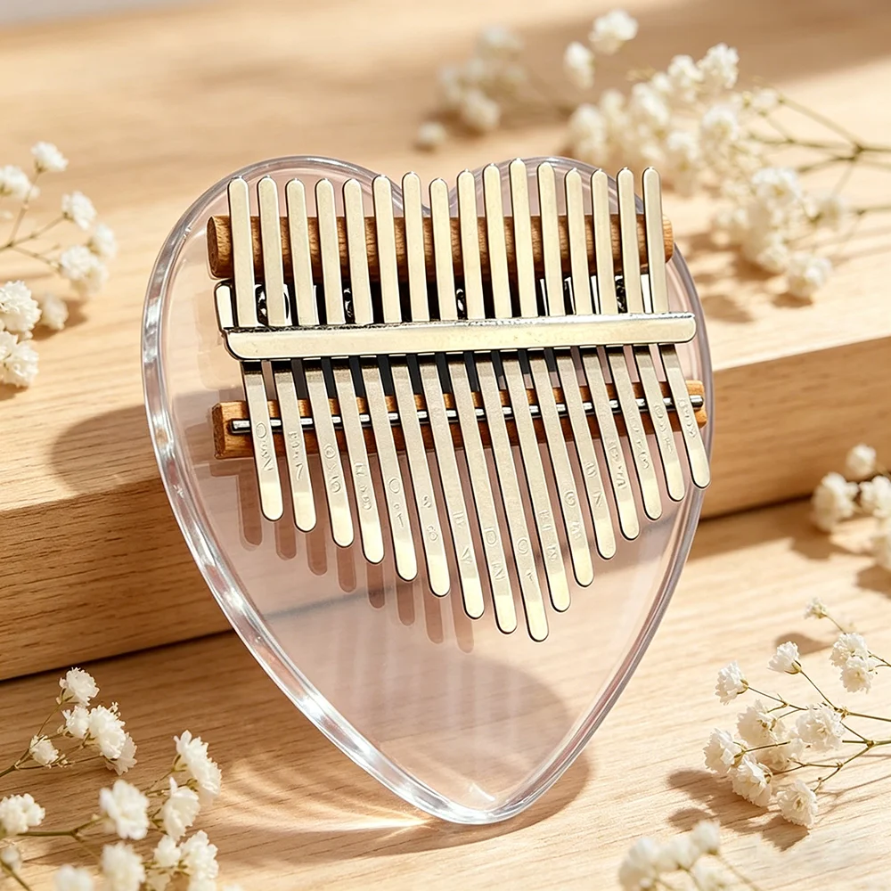 Portable 17 Keys Heart Shape Clear Acrylic Kalimba Thumb Piano Mini Finger Musical Instrument for Holiday Present - view 3
